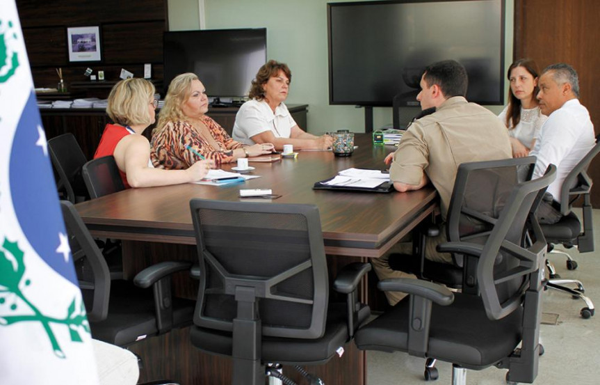 A procuradora Especial da Mulher da Alep, deputada Cristina Silvestri (PPS), em reunião na Secretaria de Segurança solicita alteração no formulário de solicitação de medidas protetivas às mulheres vítimas de violência.