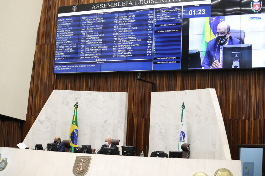 O secretário de Estado da Fazenda, Renê Garcia Júnior, esteve na Assembleia Legislativa do Paraná nesta terça-feira (23) para a audiência de prestação de contas do Governo do Estado.