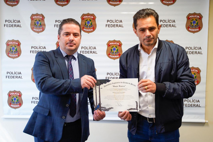Delegado de Polícia Federal Mário César Leal e o deputado estadual Marcio Pacheco.