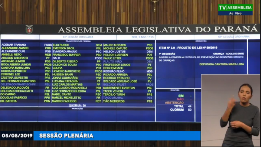 Sessões plenárias da Assembleia serão traduzidas para a língua dos sinais.