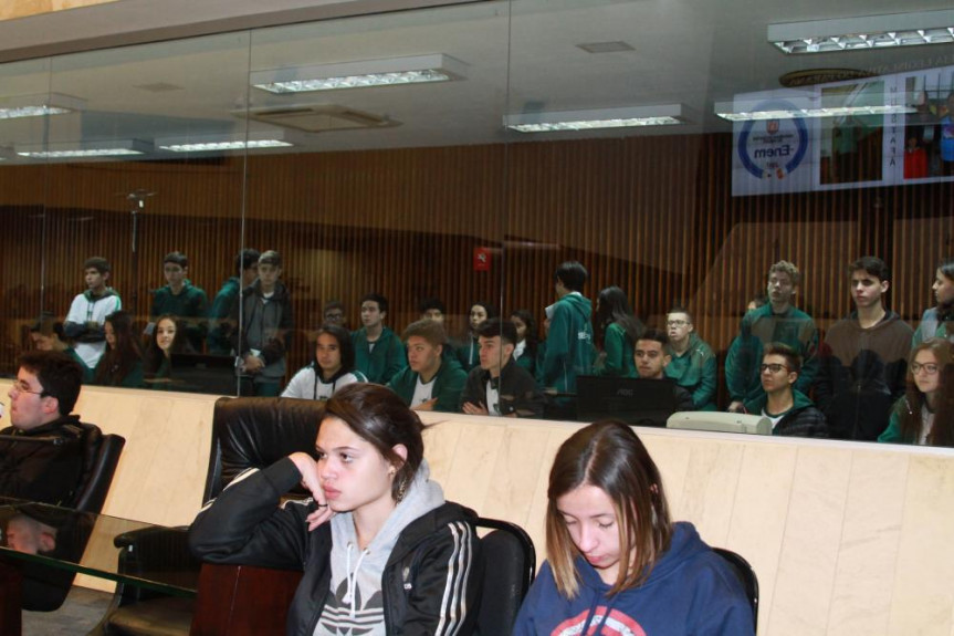 Alunos do Colégio Sesi, de Curitiba, quando se depararam com o aulão no Plenário da Alep.