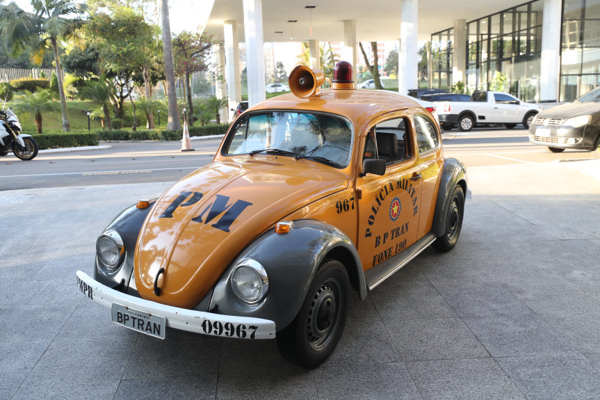 Fusca que pertence à coleção de veículos históricos da Polícia Militar do Paraná.