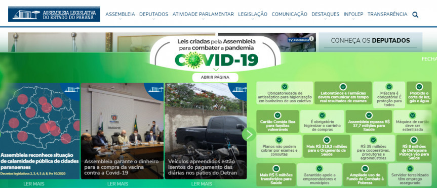 Espaço no site da Assembleia apresenta leis aprovadas durante a pandemia para que a população possa ter acesso aos seus direitos e acompanhar o trabalho realizado pelos deputados paranaenses.