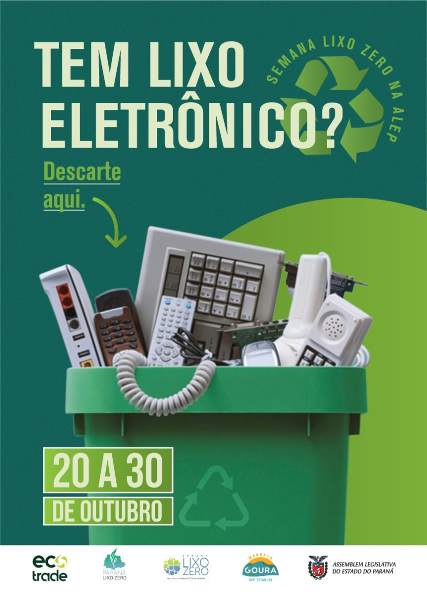 Semana Lixo Zero Paraná terá ponto de coleta de lixo eletrônico na Assembleia Legislativa.