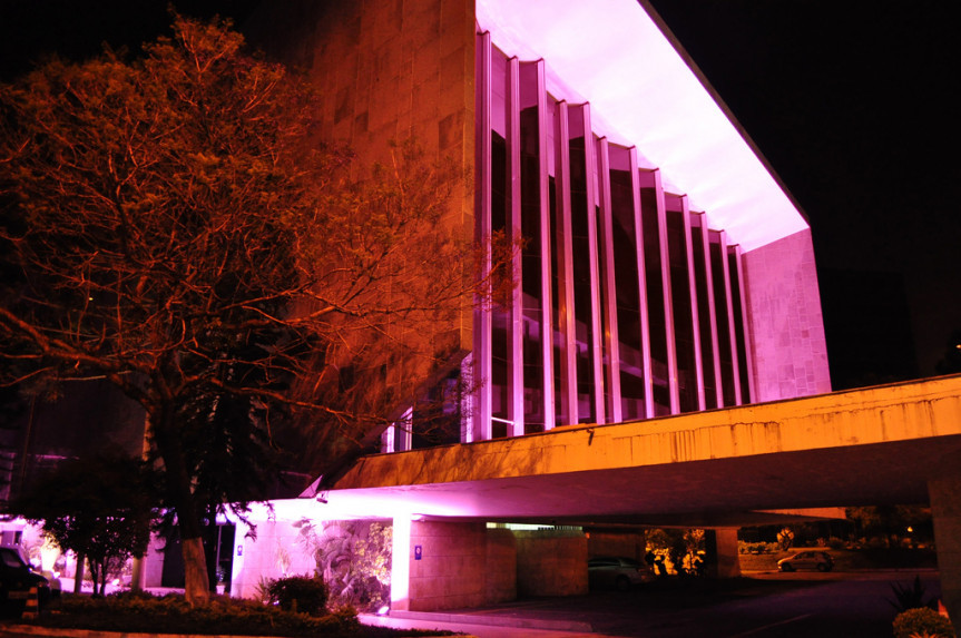 Iluminação especial no Legislativo iniciou no ano passado e marca o mês de prevenção à saúde da mulher 