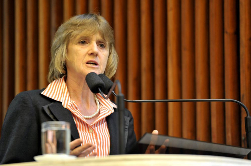 Deputada Luciana Rafagnin (PT) durante seu pronunciamento sobre o Dia Internacional da Não-Violência Contra as Mulheres.