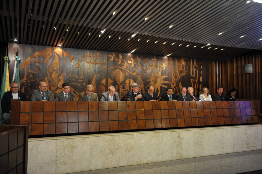 Parlamentares reunidos para audiência pública da campanha 'Saúde mais 10'