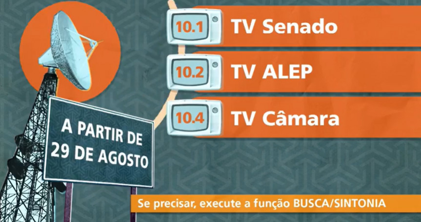 TV Assembleia, que integra a Rede Legislativa do Senado Federal, passará a ser veiculado através do número 10.2.