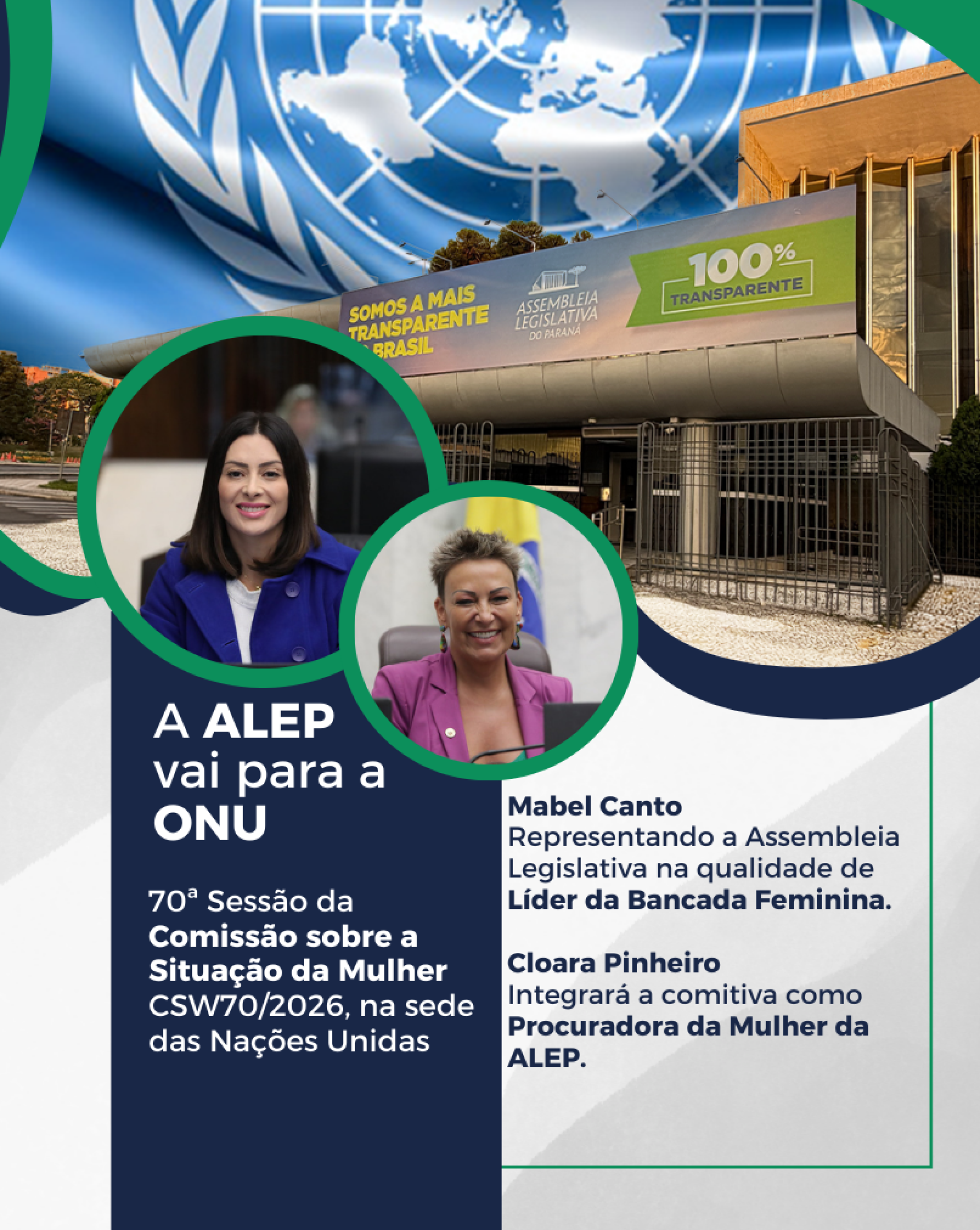 Deputadas Cloara Pinheiro (PSD) e Mabel Canto (PP) representam a Assembleia Legislativa do Paraná em sessão da ONU sobre direitos das mulheres