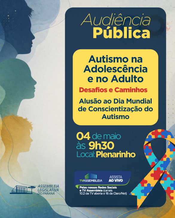 Assembleia Legislativa realiza audiência pública sobre autismo na adolescência e na vida adulta na próxima segunda-feira (4)