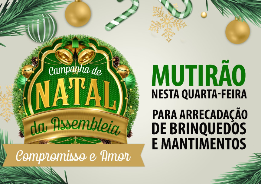 Assembleia Legislativa realiza mutirão na quarta-feira (07) para arrecadação de brinquedos e mantimentos.