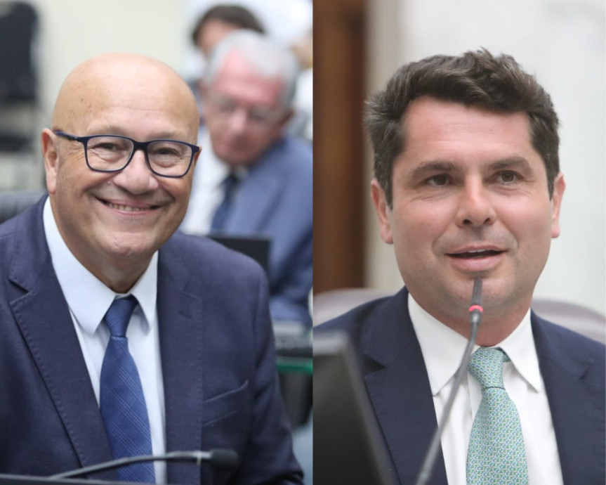 Os deputados Luiz Claudio Romanelli (PSD) e Alexandre Curi, presidente da Assembleia Legislativa Paraná, autores do requerimento.