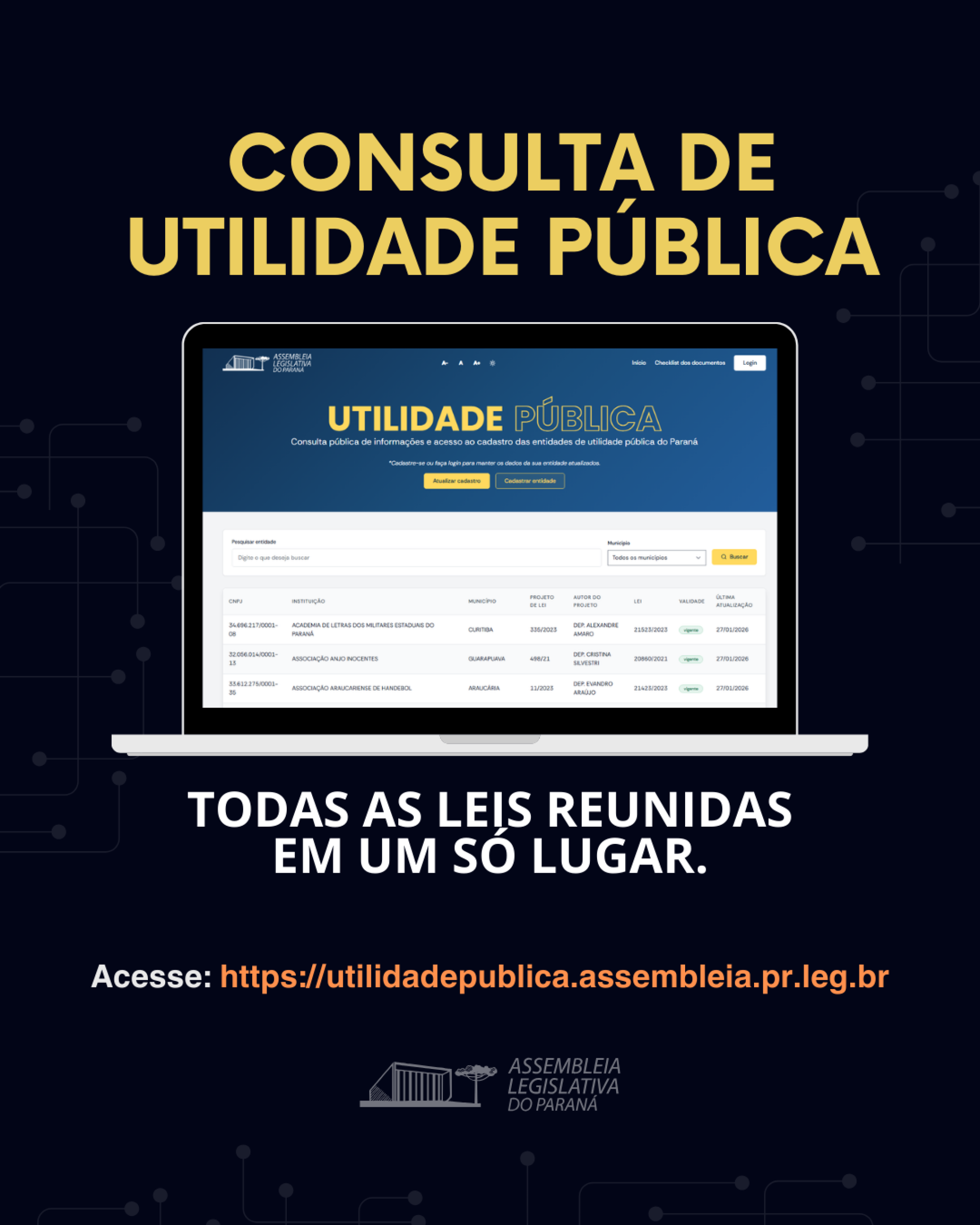 Plataforma da Assembleia Legislativa simplifica manutenção do Título de Utilidade Pública para entidades paranaenses