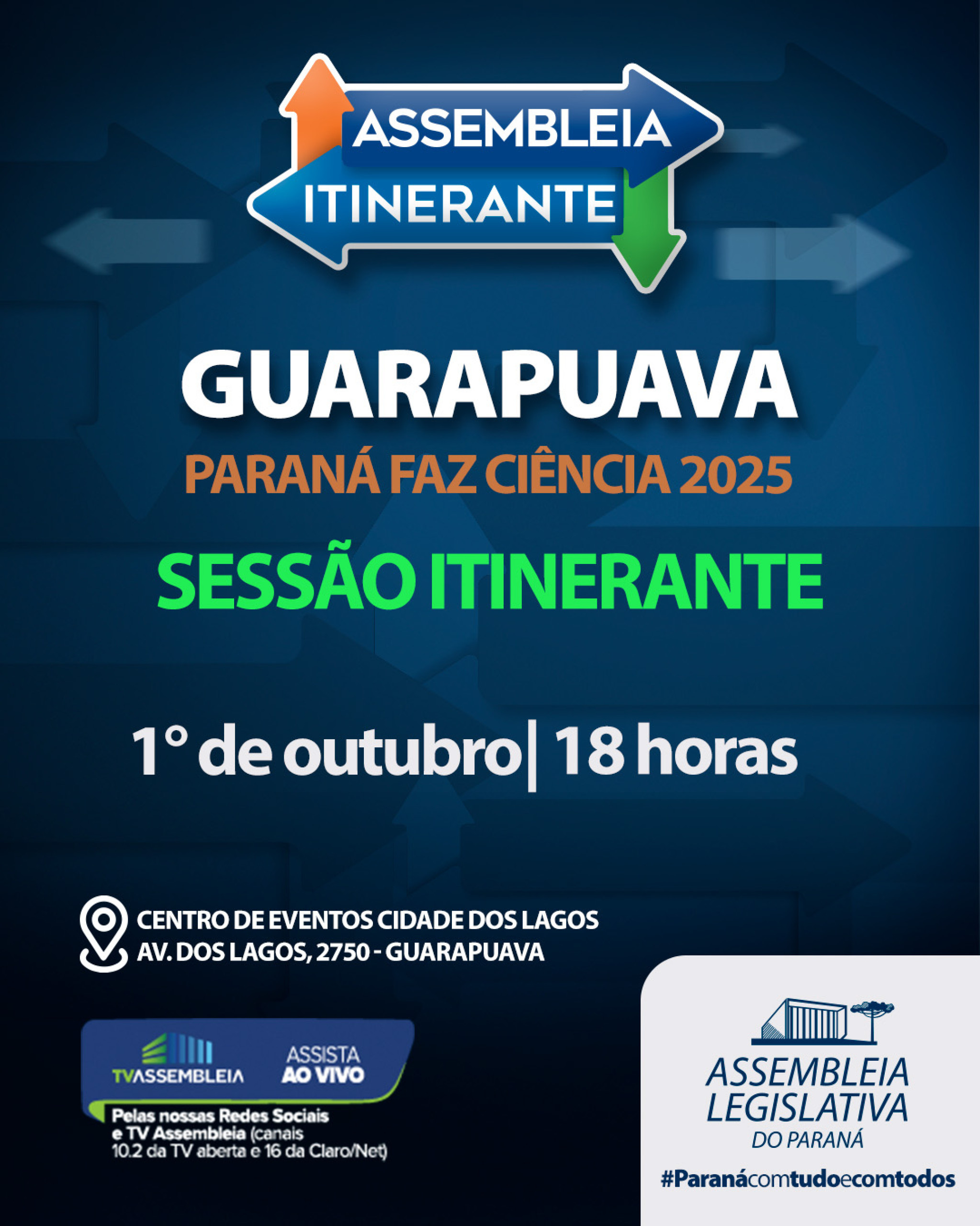Assembleia Itinerante chega pela 1ª vez a Guarapuava nesta quarta-feira (1º) com Sessão Especial e entrega de homenagens