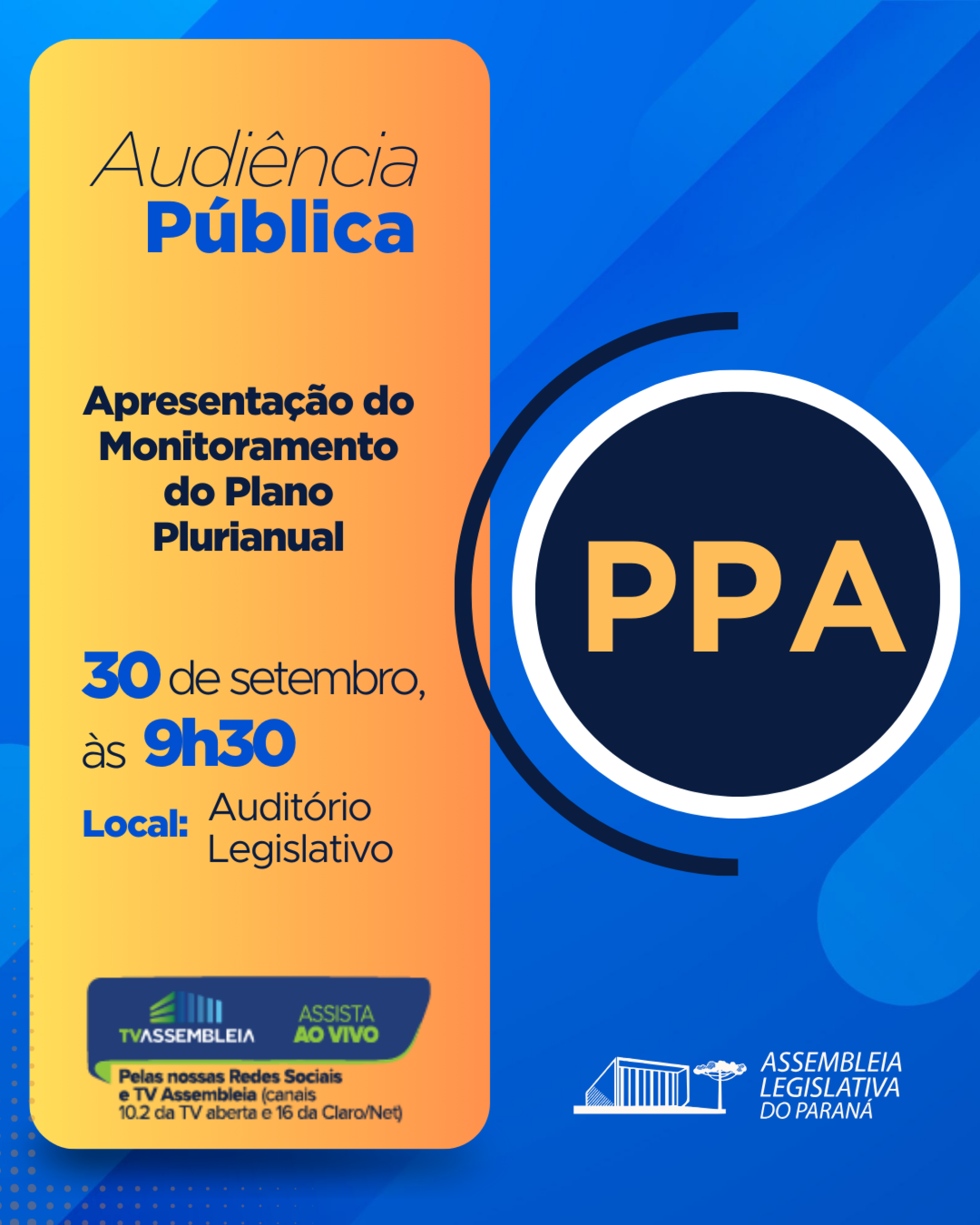 Audiência Pública vai apresentar terceiro relatório da execução de metas do PPA