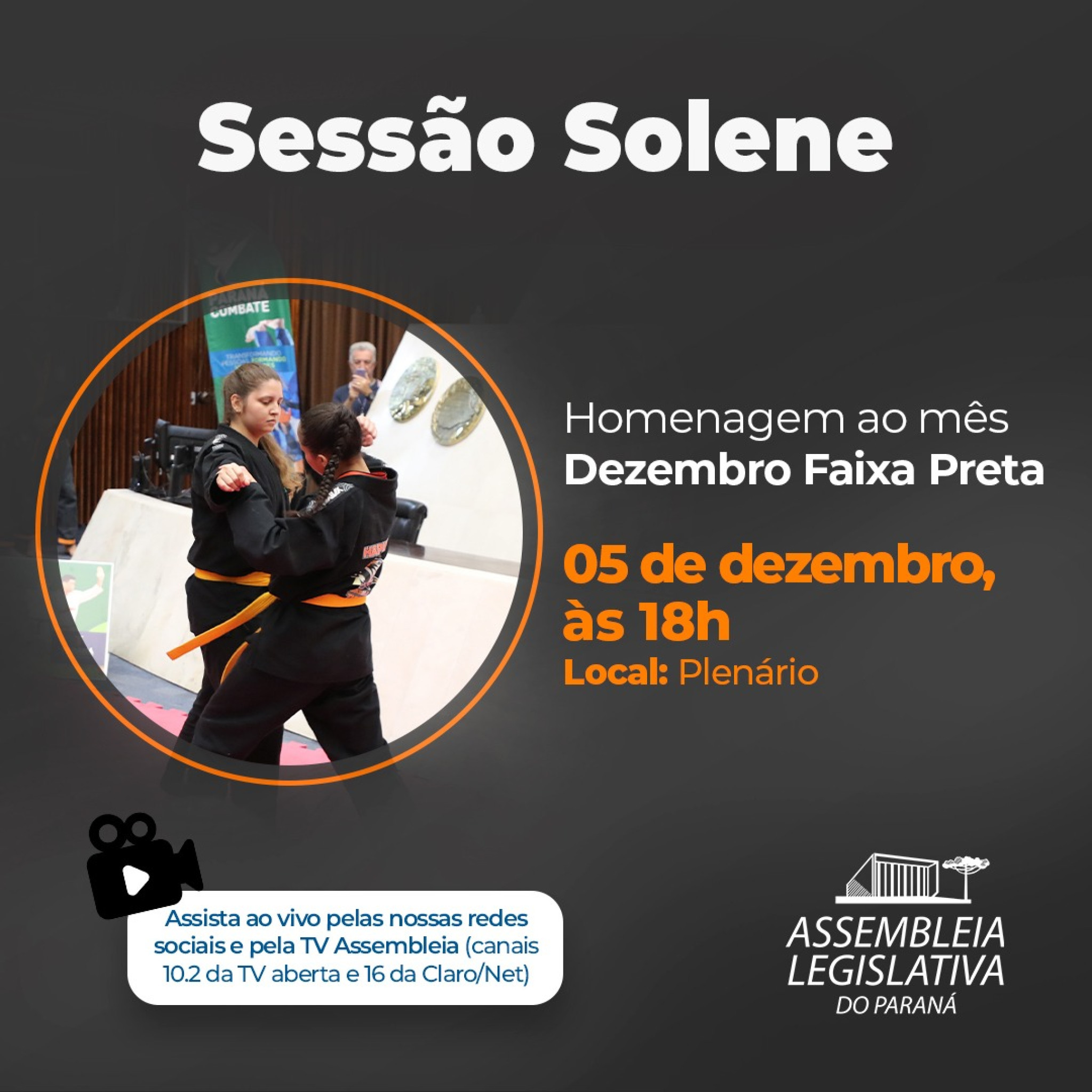 Dezembro Faixa Preta será celebrado em Sessão Solene na Assembleia Legislativa