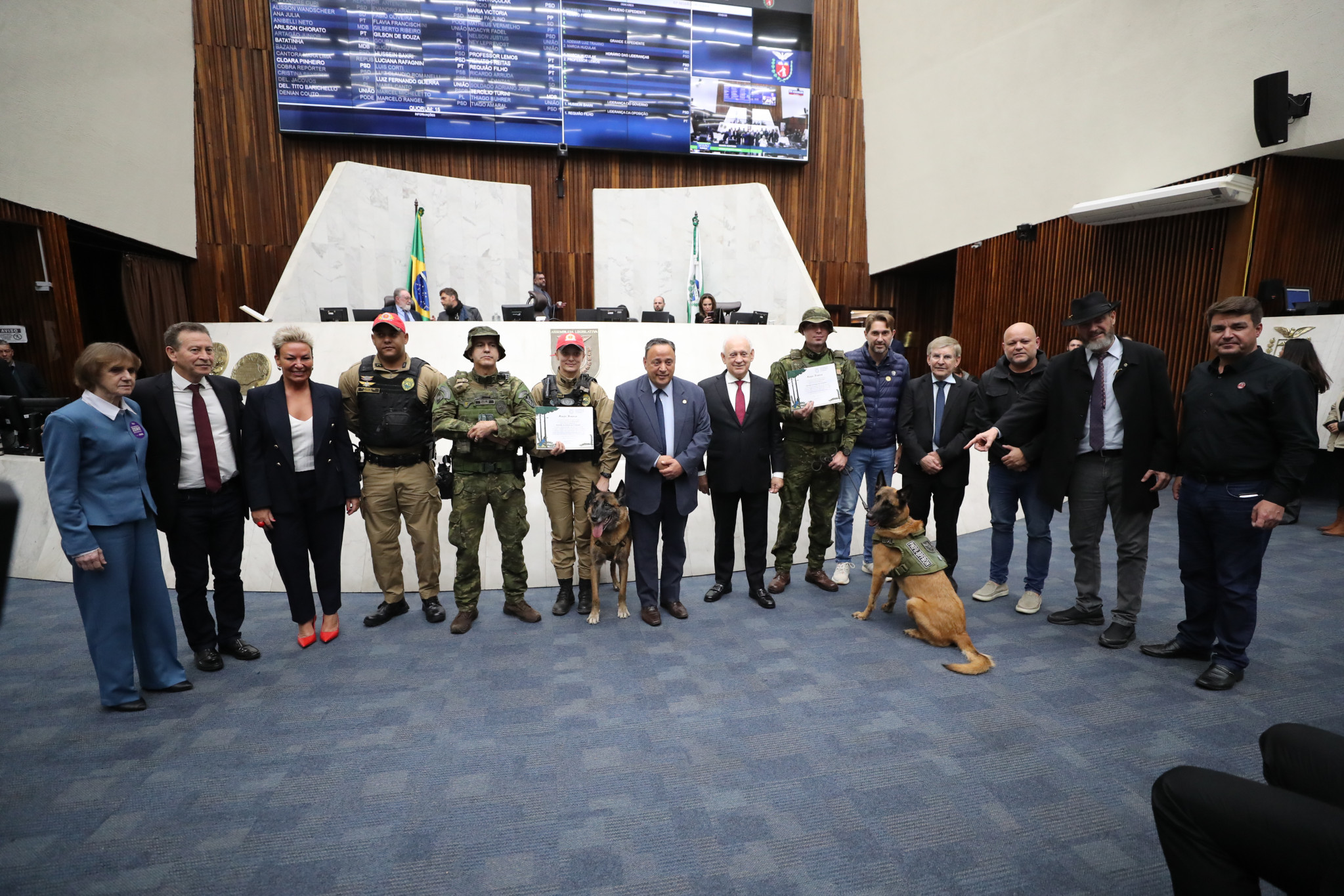 Cães farejadores e Batalhão de Fronteira da PM são homenageados na Assembleia
