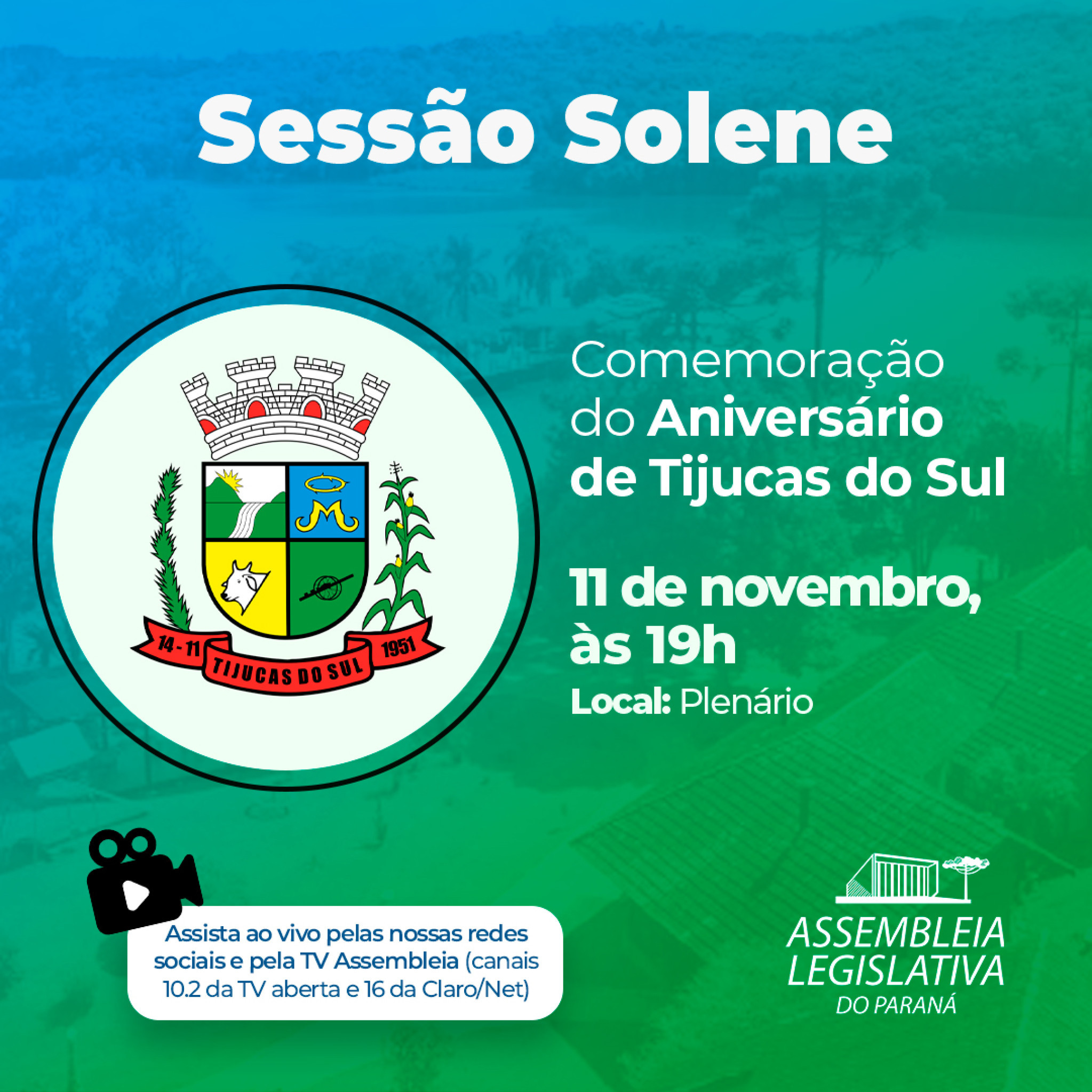 Sessão solene na Assembleia Legislativa celebrará o aniversário do município de Tijucas do Sul