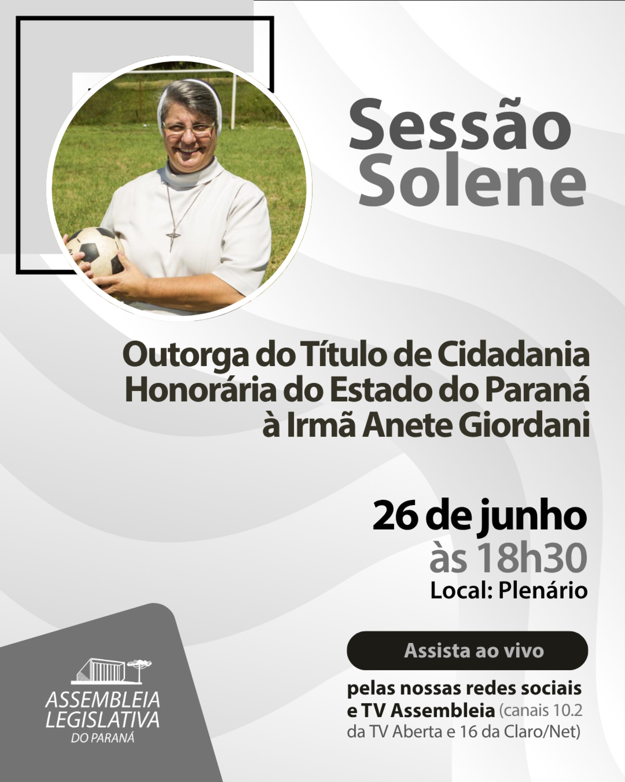 Assembleia entrega Título de Cidadã Honorária do Paraná à Irmã Anete Giordani