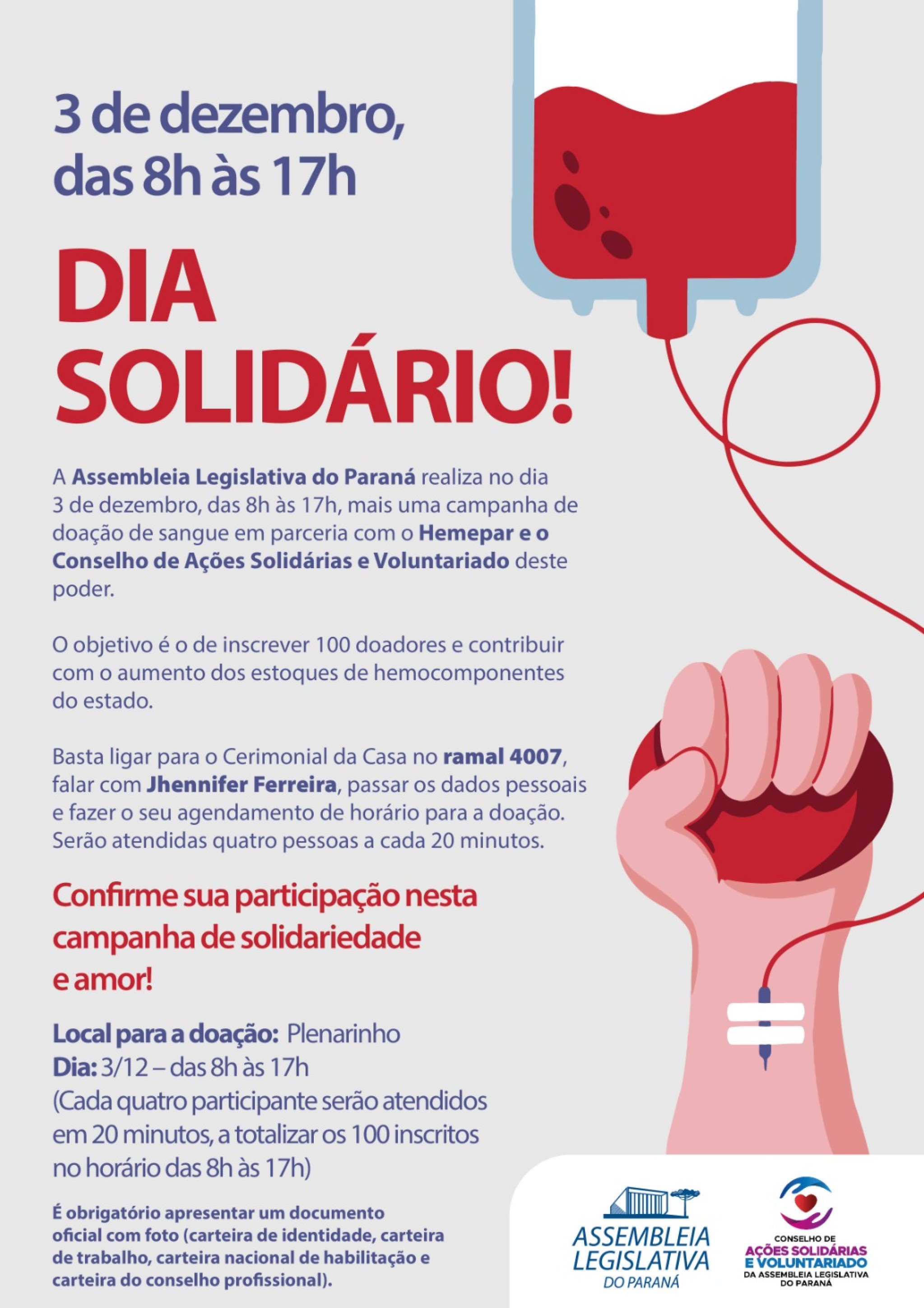 Assembleia vai realizar ação junto ao Hemepar para incentivar doação de sangue na próxima terça-feira (3)