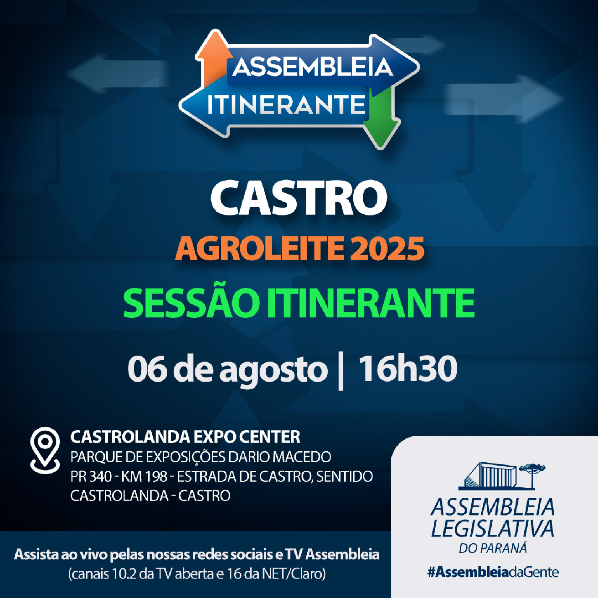 Assembleia Itinerante: Castro recebe Sessão Especial nesta quarta-feira (6) durante a Agroleite