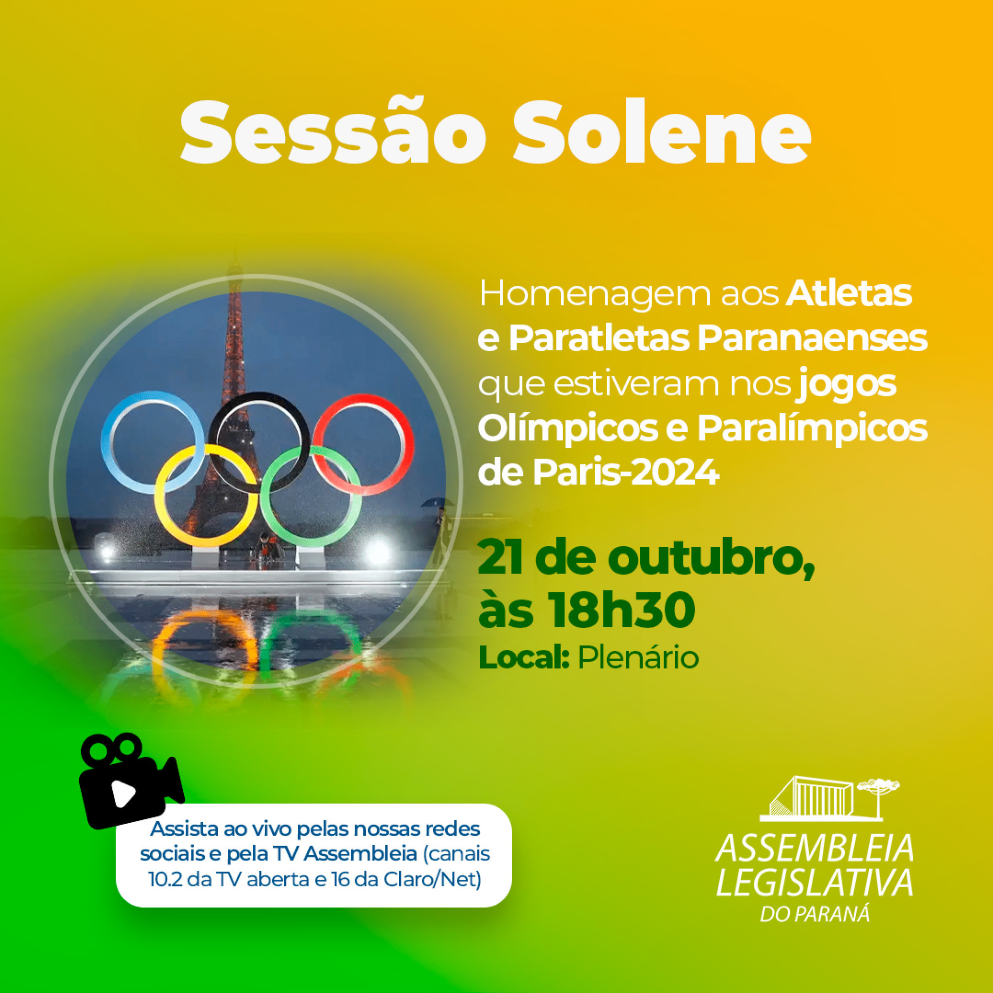 Atletas e paratletas paranaenses serão homenageados na Assembleia Legislativa do Paraná