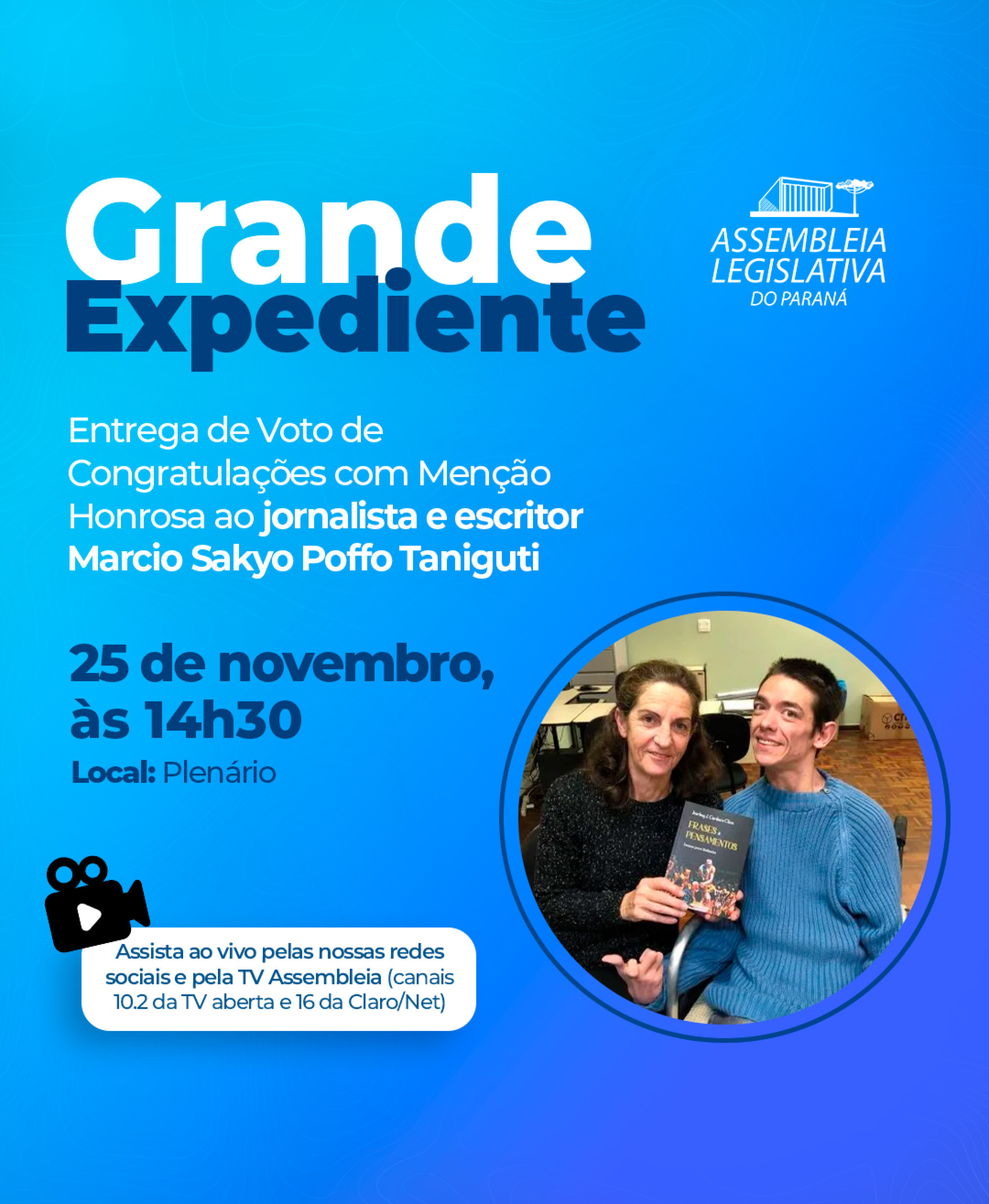 Deputada Marli Paulino (SD) faz homenagem a escritor com paralisia cerebral