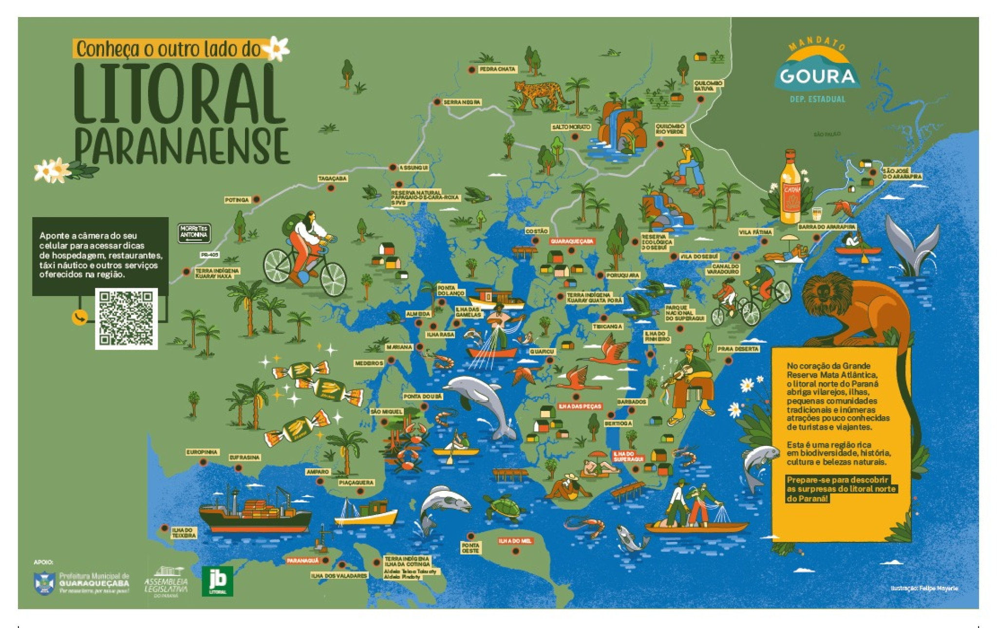 Mapa ilustrado do litoral norte promove PL sobre Turismo de Base Comunitária no Paraná