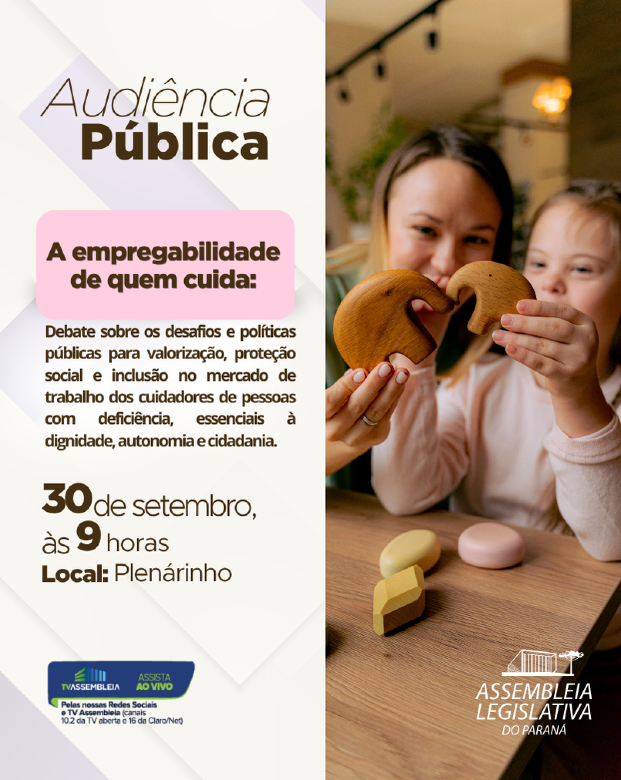 Audiência pública na Assembleia aborda empregabilidade de cuidadores de pessoas com deficiência