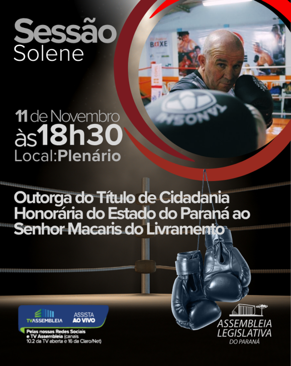 Macaris do Livramento receberá título de Cidadão Honorário do Paraná em solenidade na Assembleia Legislativa