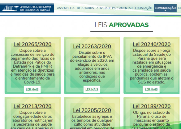 Portal da Assembleia lista mais de 130 leis aprovadas durante a pandemia