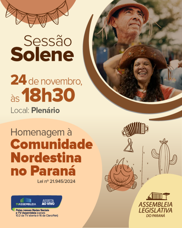Sessão Solene na Assembleia irá prestar homenagem à Comunidade Nordestina